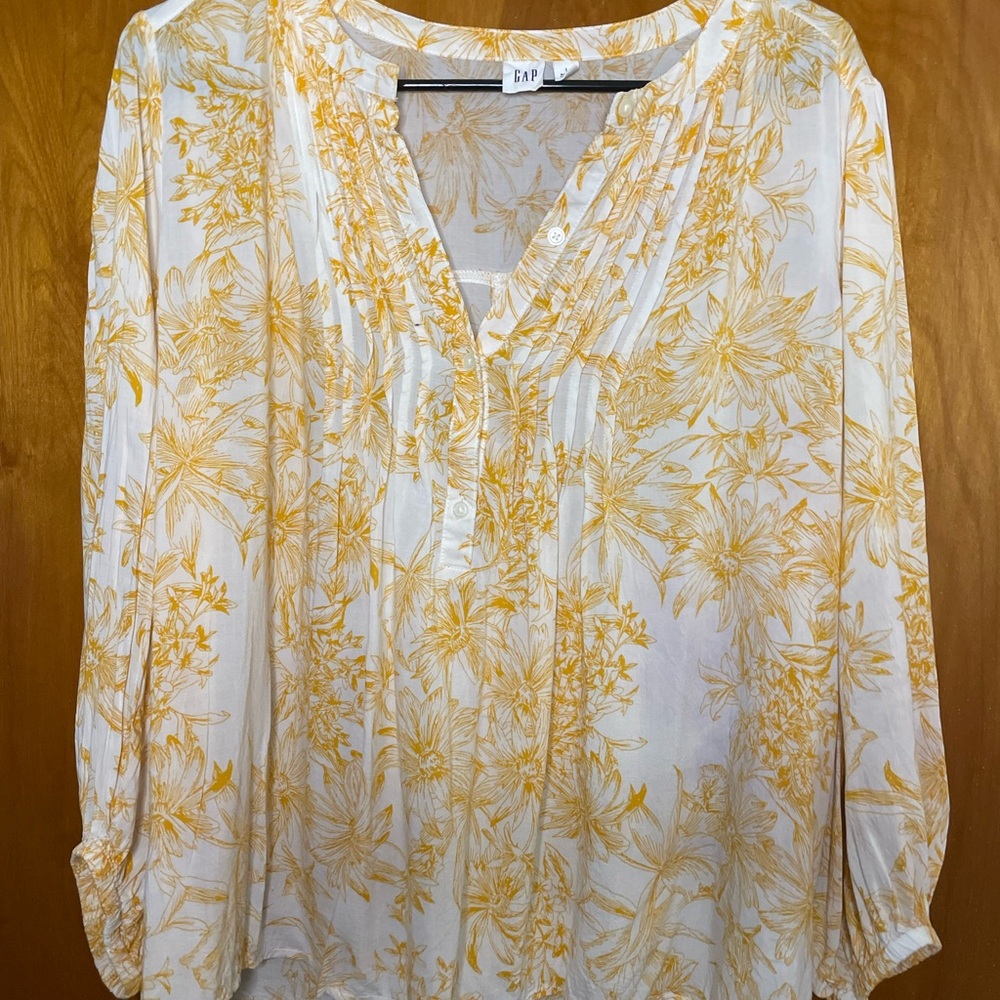 GAP Women's Floral Yellow and White Blouse